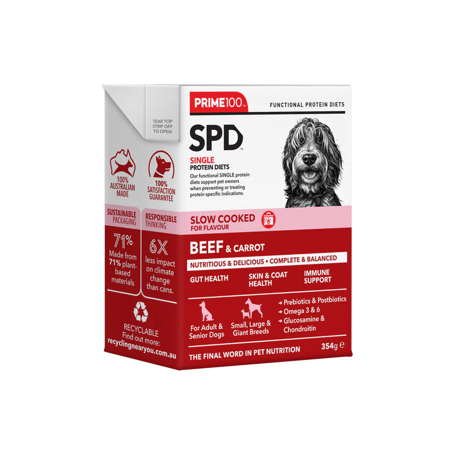 Prime100 SPD Slow Cooked Beef & Carrot Wet Dog Food (354g)