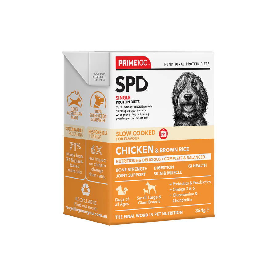 Prime100 SPD Slow Cooked Chicken & Brown Rice Wet Dog Food (354g)