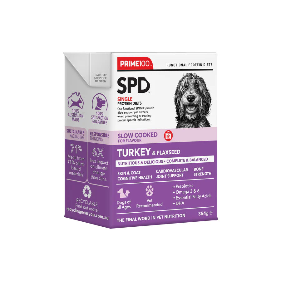 Prime100 SPD Slow Cooked Turkey & Flaxseed Wet Dog Food (354g)