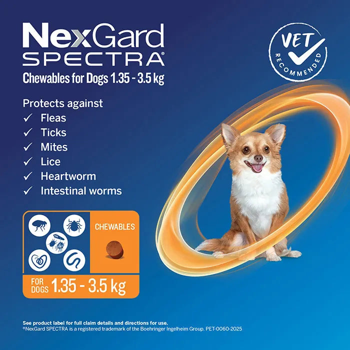 NexGard Spectra Monthly Flea, Tick & Worming Chewables for Dogs 2 - 3.5kg  6-Pack